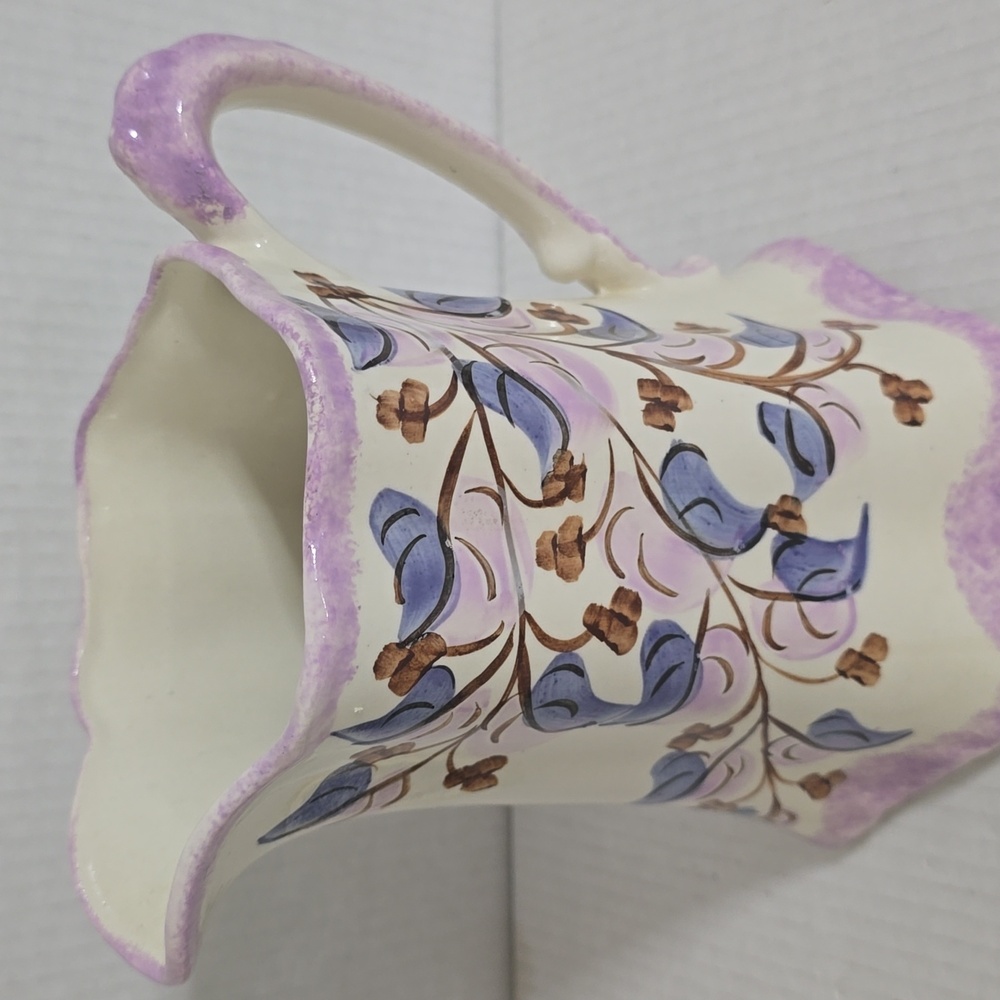 Vintage Clinchfield Potteru Floral Cream and Purple Ceramic Pitcher - Picture 2 of 16